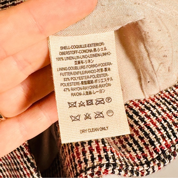 Free People Linen Plaid Tweed Blazer Academia Quiet Luxury Preppy XS Red Navy - Picture 7 of 12